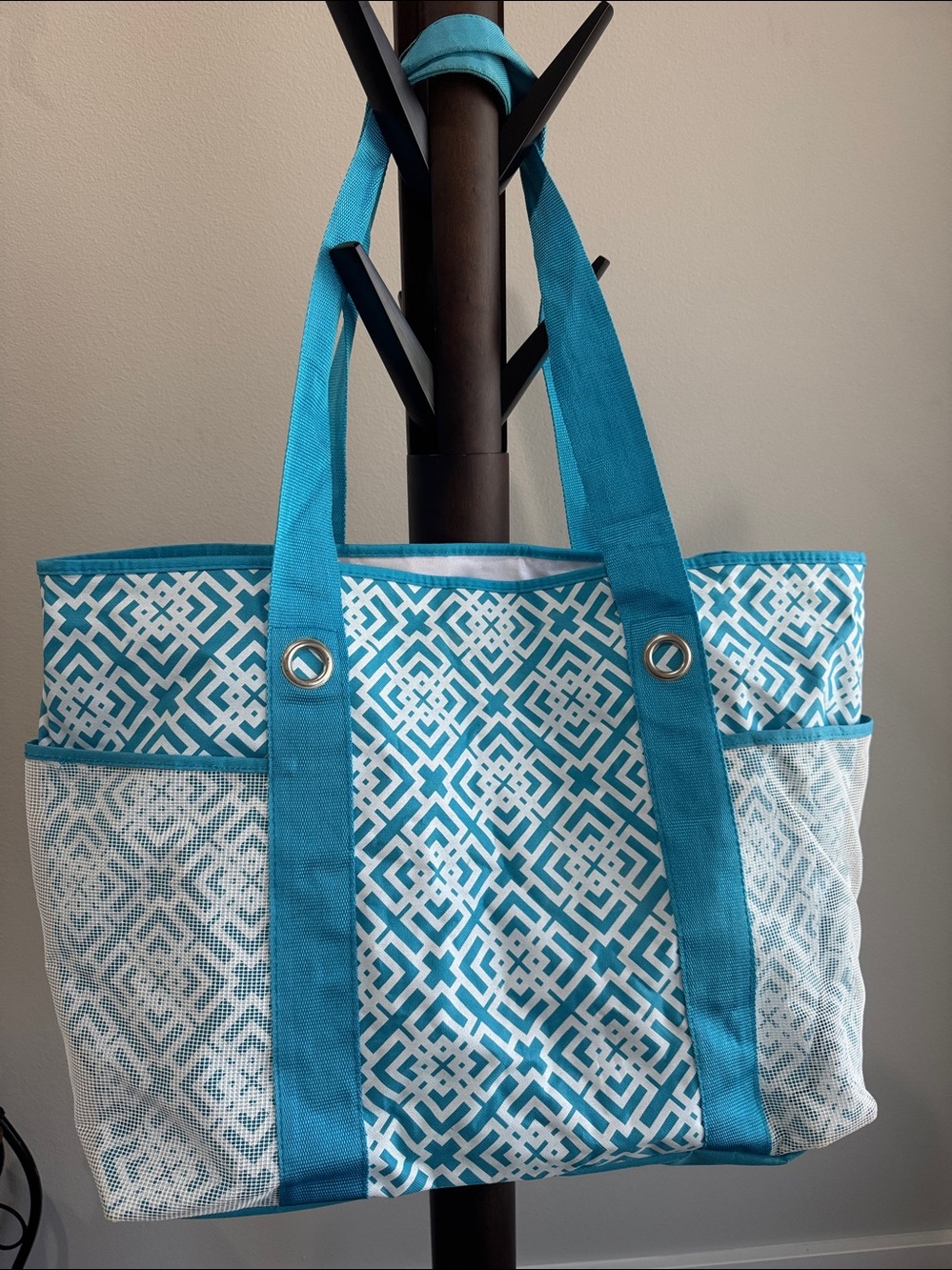 Extra Large beach bag Tote bag utility bag with mesh exterior pockets Turquoise